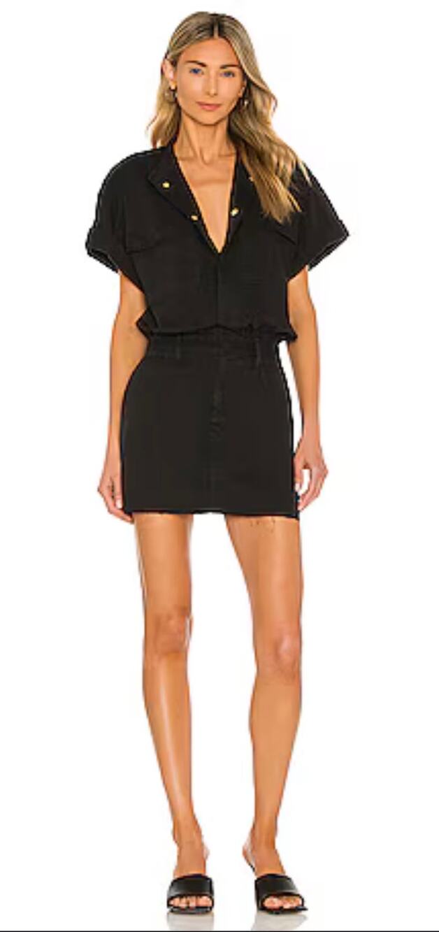Frame Denim Mini Dress le Tomboy Black Cotton Denim Snap Front Closure Small